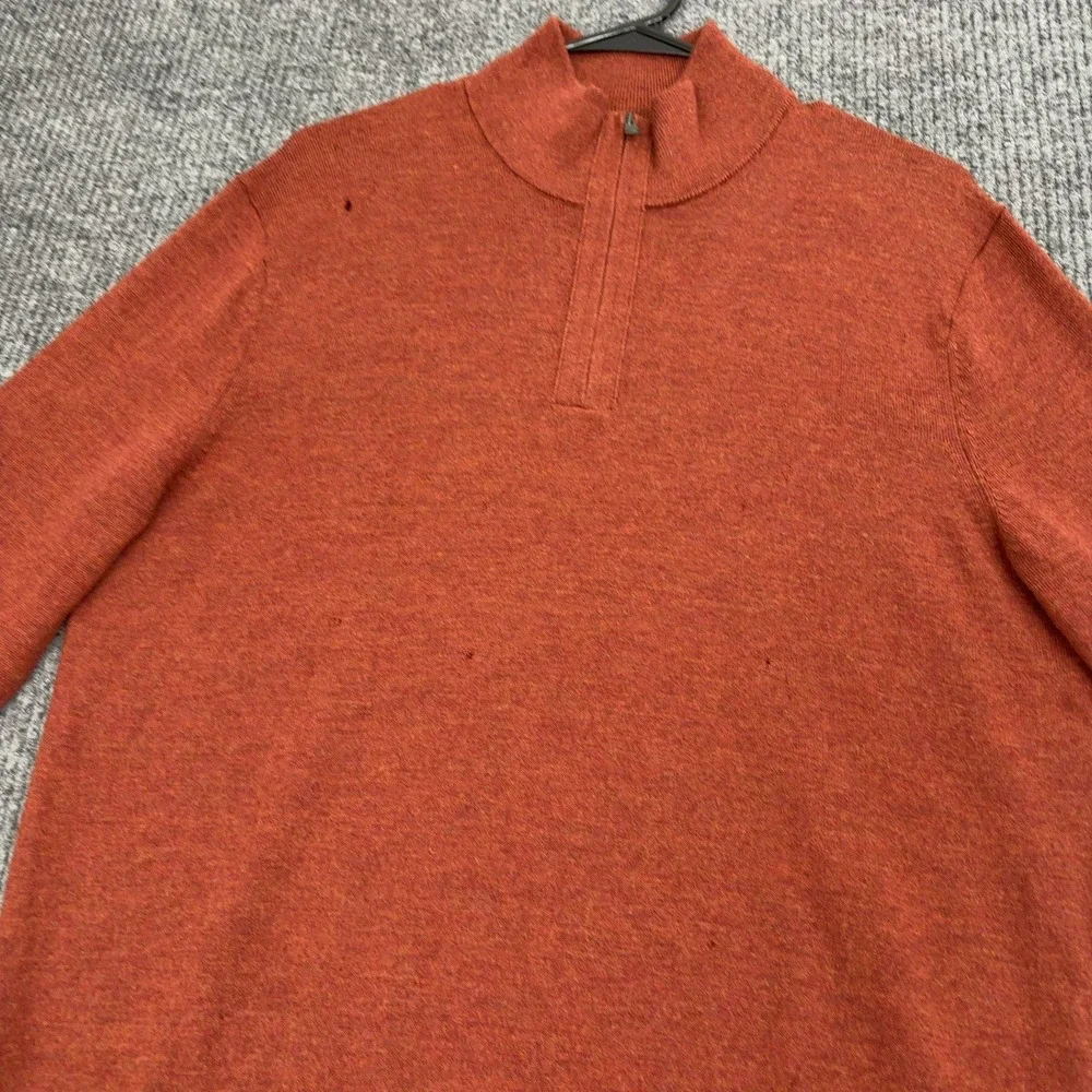 Banana Republic Sweater Mens L Orange‎ Merino Wool Quarter Zip Baruffa Casual